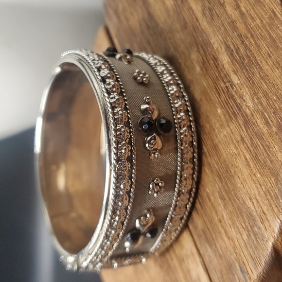 B0703 antique choui silver plated‎ hinge bracelet stunning! - Picture 1 of 3